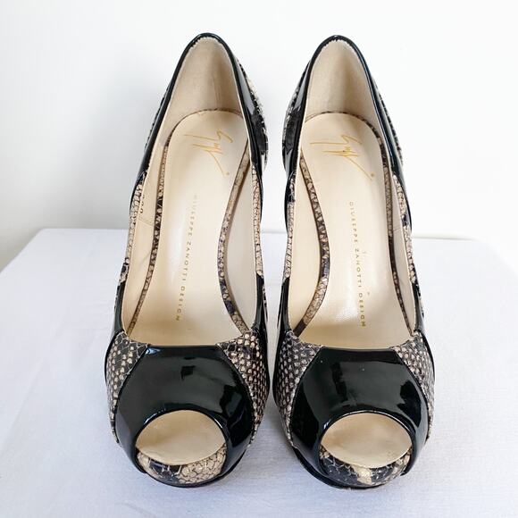 Giuseppe Zanotti Patent Leather Python Tricolor Peep Toe Pumps Size 37 - Picture 3 of 8